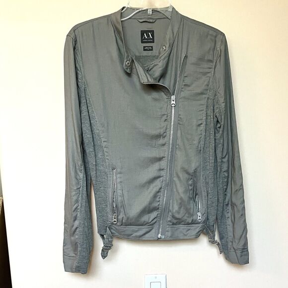 Armani Exchange Jacket Women’s Large Gray Asymmetrical Full Zip - Picture 3 of 8